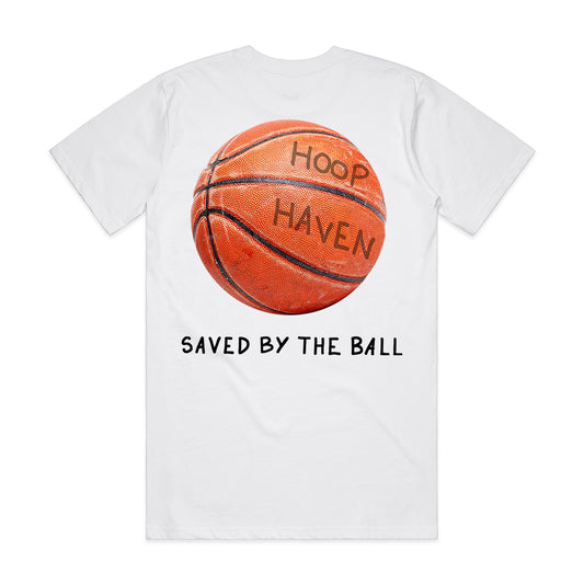 Big Basketball with Hoop Haven written in permanent marker